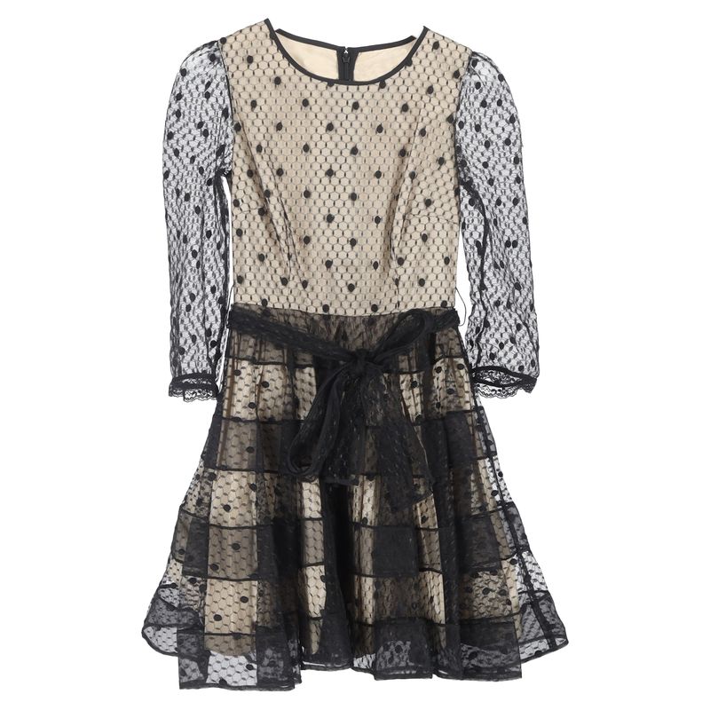 Red Valentino Polka Dot Mini Tulle Dress In Black Polyester